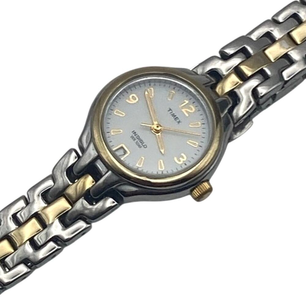 VTG Timex Two-Tone Indiglo Women's Watch 25mm New Battery WR 30m Wrist 6.25"